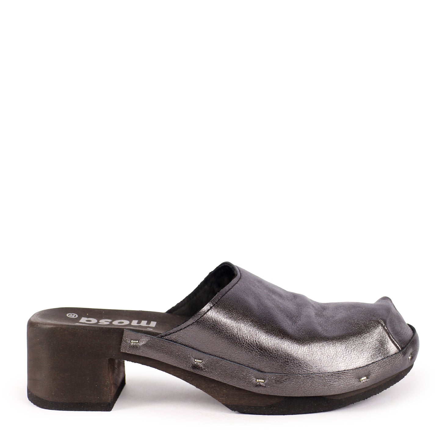 ROCCO GEO METALLIC + Metallic Leather Clogs + All Black