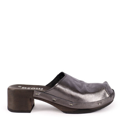 ROCCO GEO METALLIC + Metallic Leather Clogs + All Black