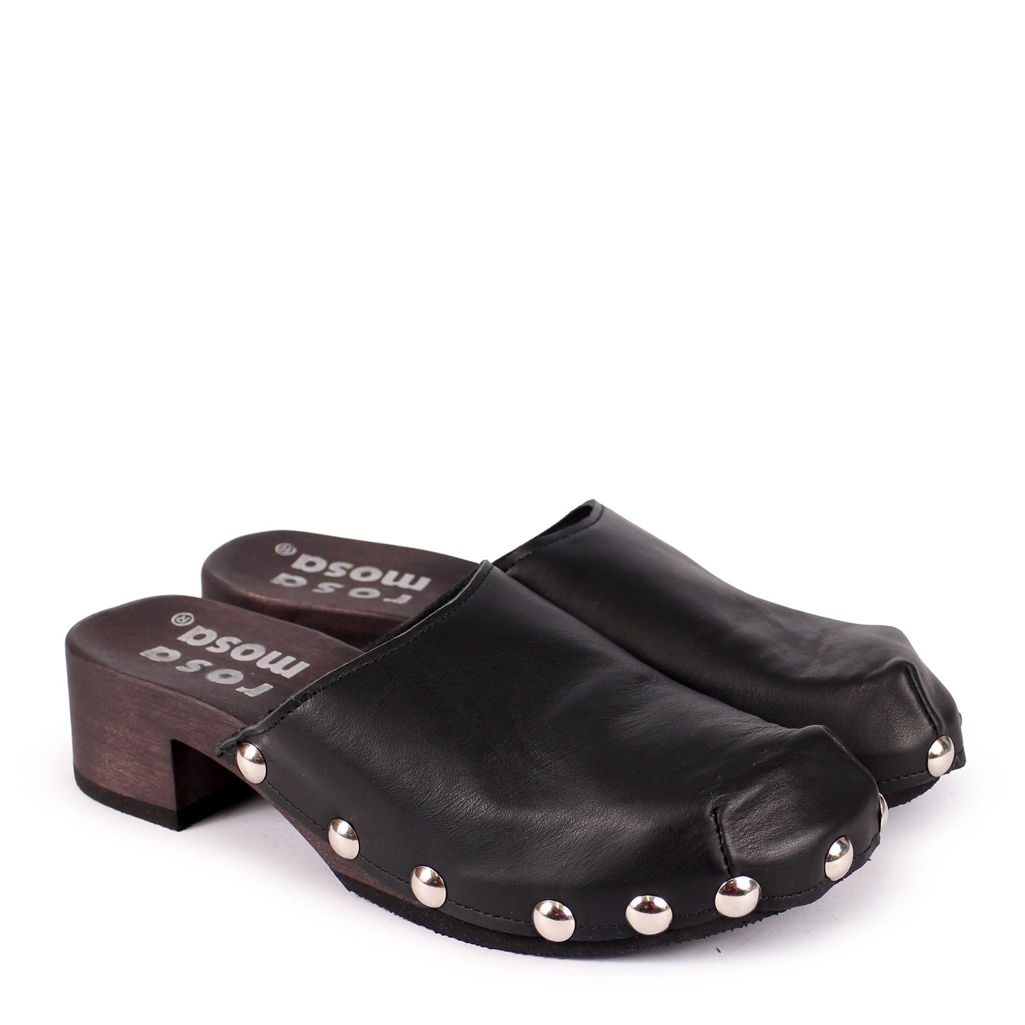 ROCCO GEO STUD + Leather Dark Clog Shoes + All Black