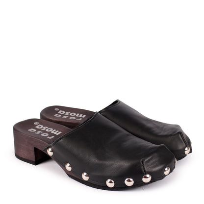 ROCCO GEO STUD + Leather Dark Clog Shoes + All Black