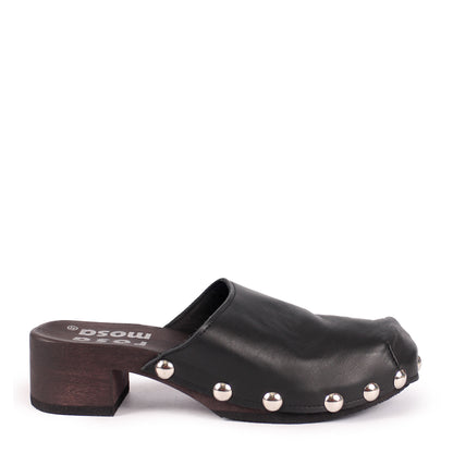 ROCCO GEO STUD + Leather Dark Clog Shoes + All Black