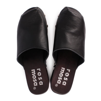 ROCCO GEO STUD + Leather Dark Clog Shoes + All Black