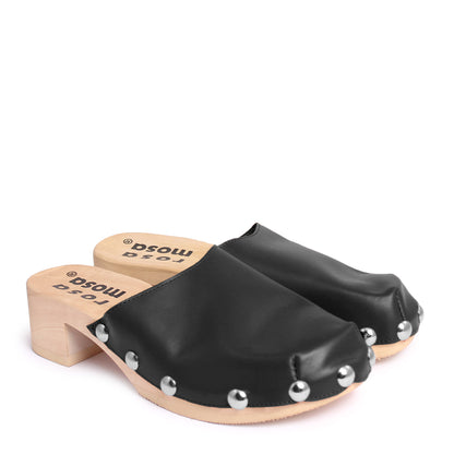 ROCCO GEO STUD + Leather Clog Shoes + Black