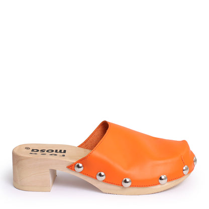 ROCCO GEO STUD + Leather Clog Shoes + Orange