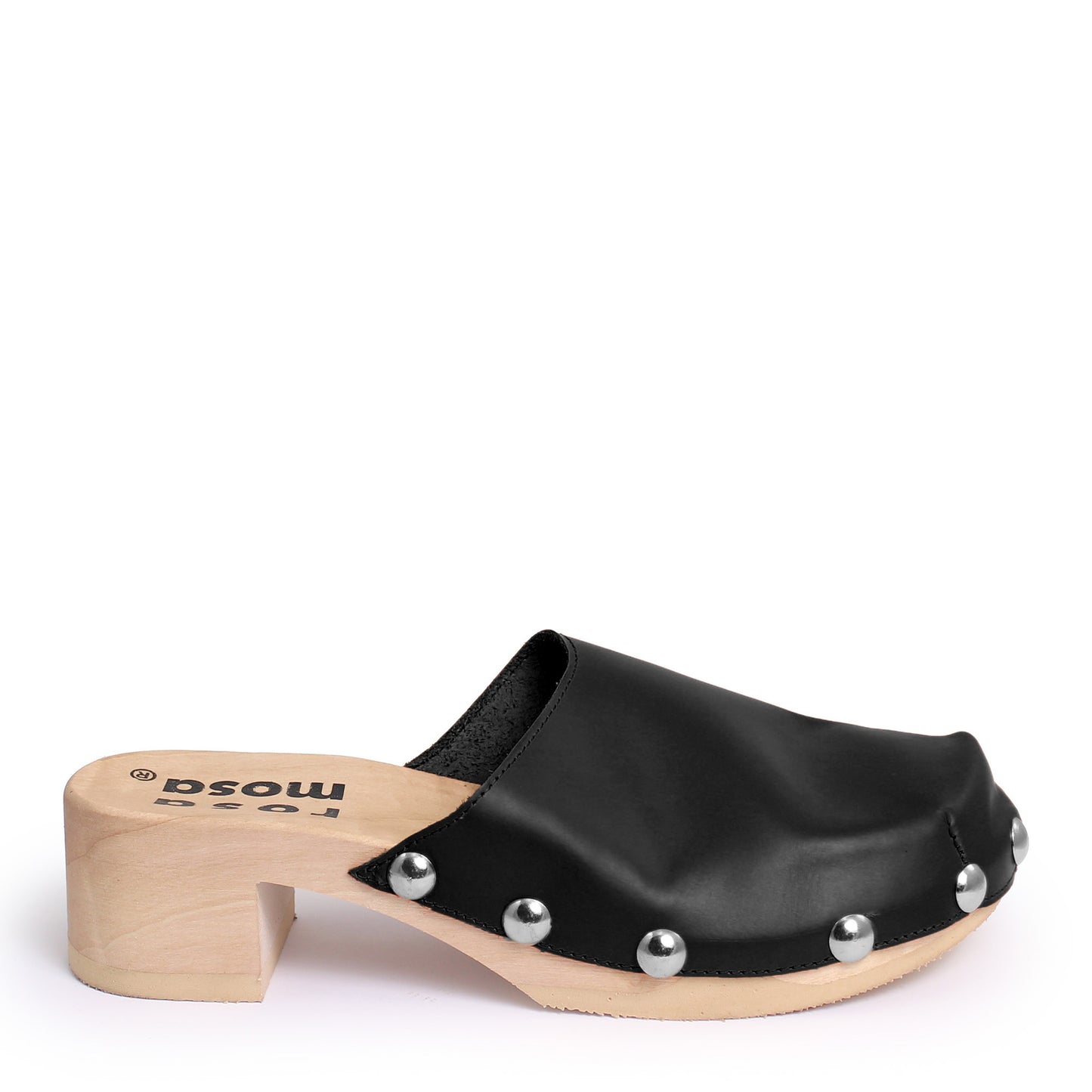 ROCCO GEO STUD + Leather Clog Shoes + Black