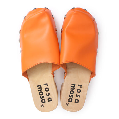 ROCCO GEO STUD + Leather Clog Shoes + Orange