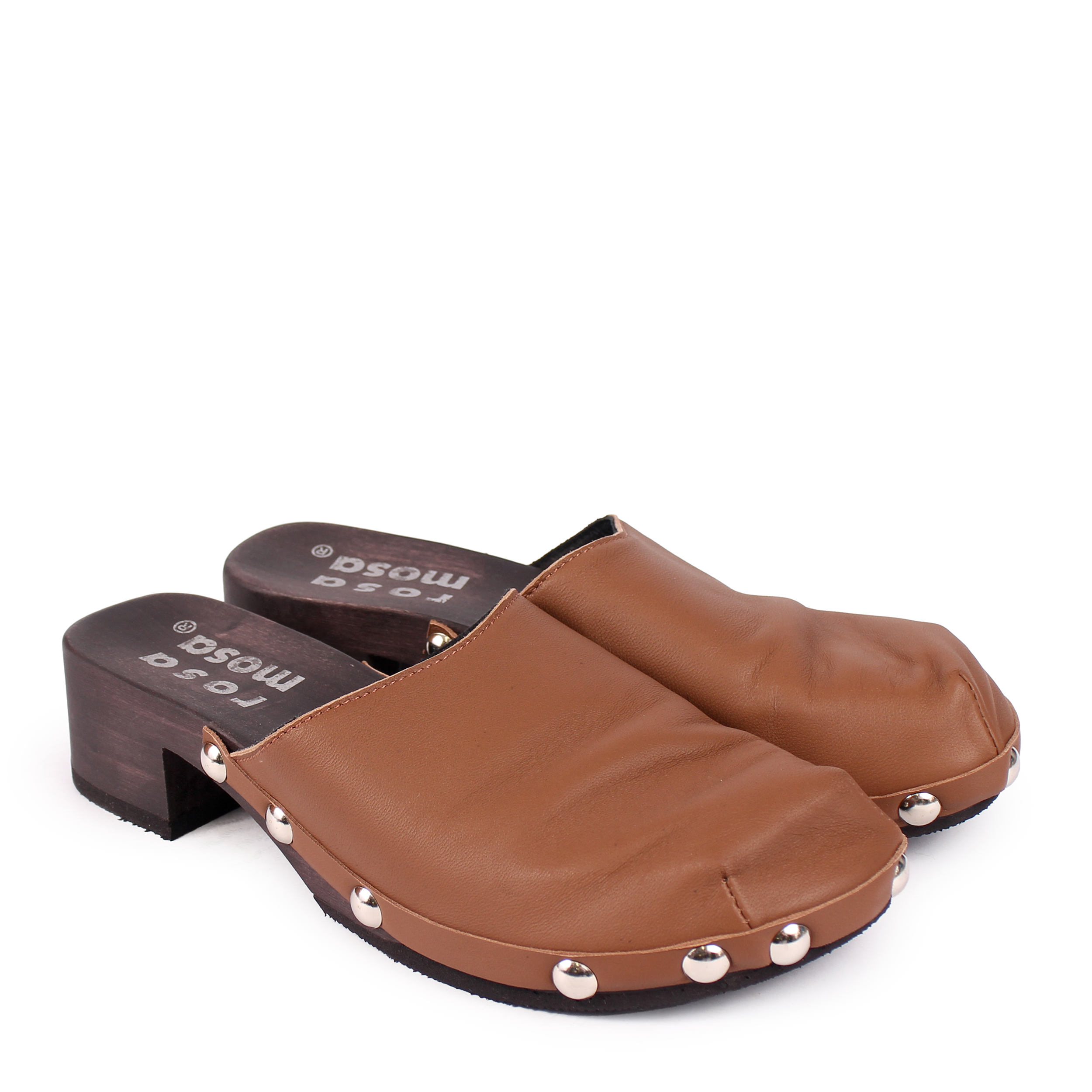 ROCCO GEO STUD + Leather Dark Clog Shoes + Tabacco