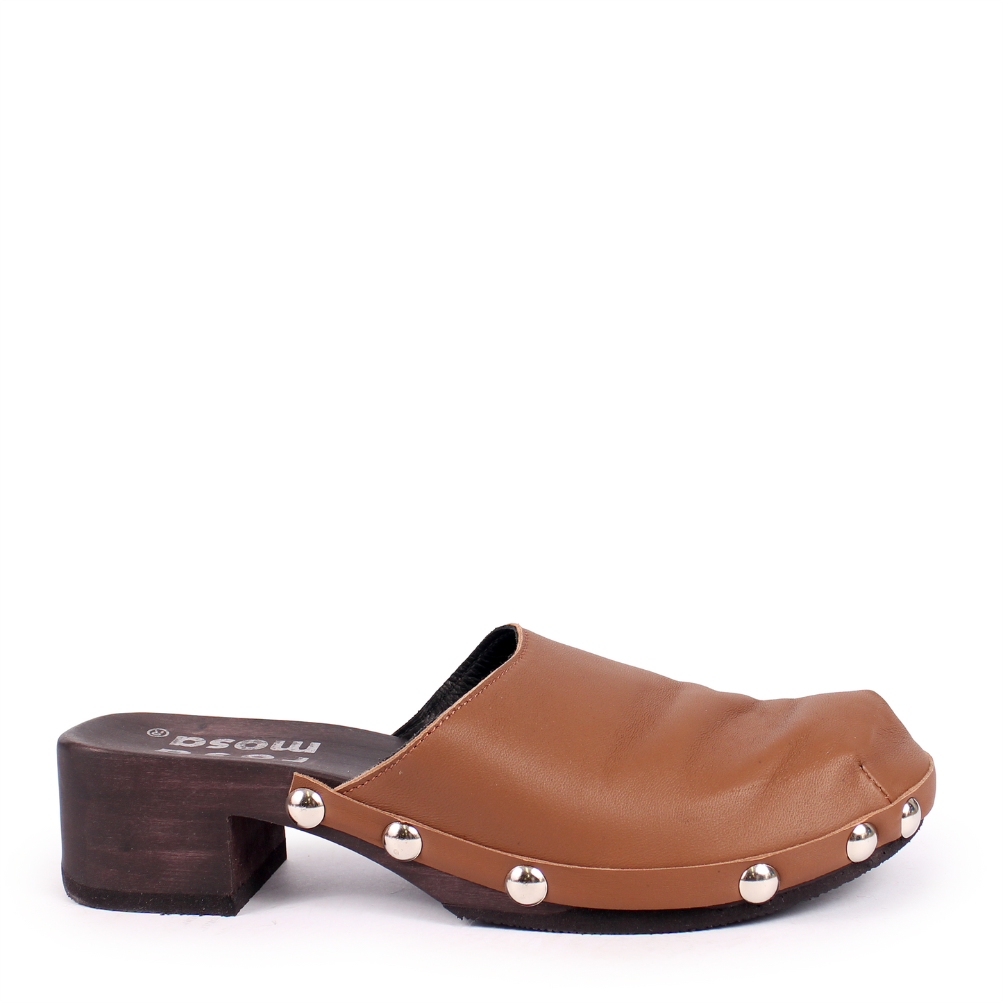 ROCCO GEO STUD + Leather Dark Clog Shoes + Tabacco