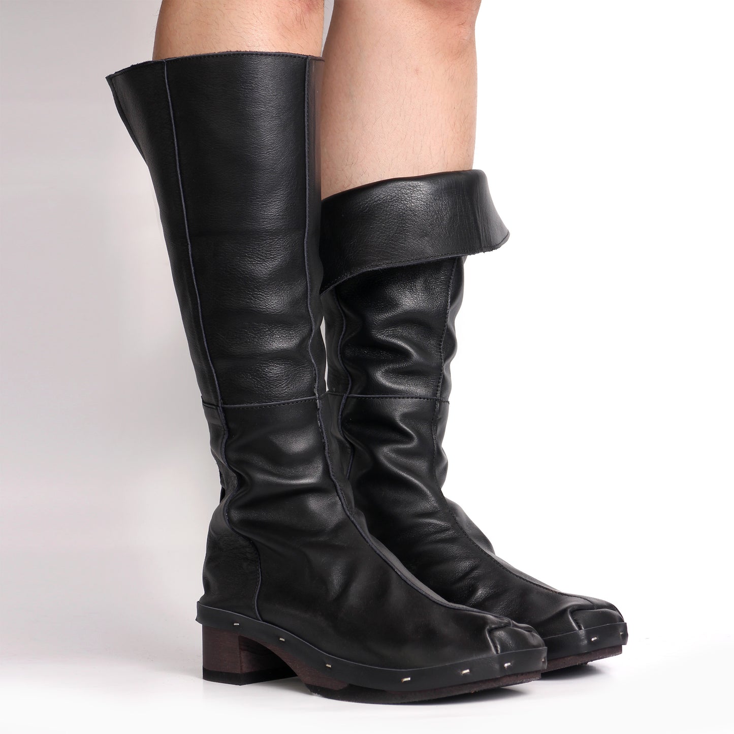 ROSIE HIGH + Leather Dark Clog Knee-high Boots + All Black