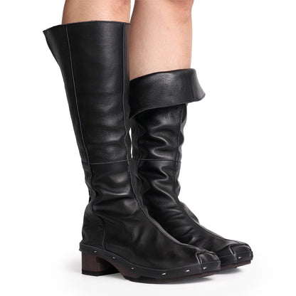 ROSIE HIGH + Leather Dark Clog Knee-high Boots + All Black