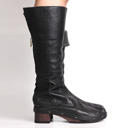 ROSIE HIGH + Leather Dark Clog Knee-high Boots + All Black