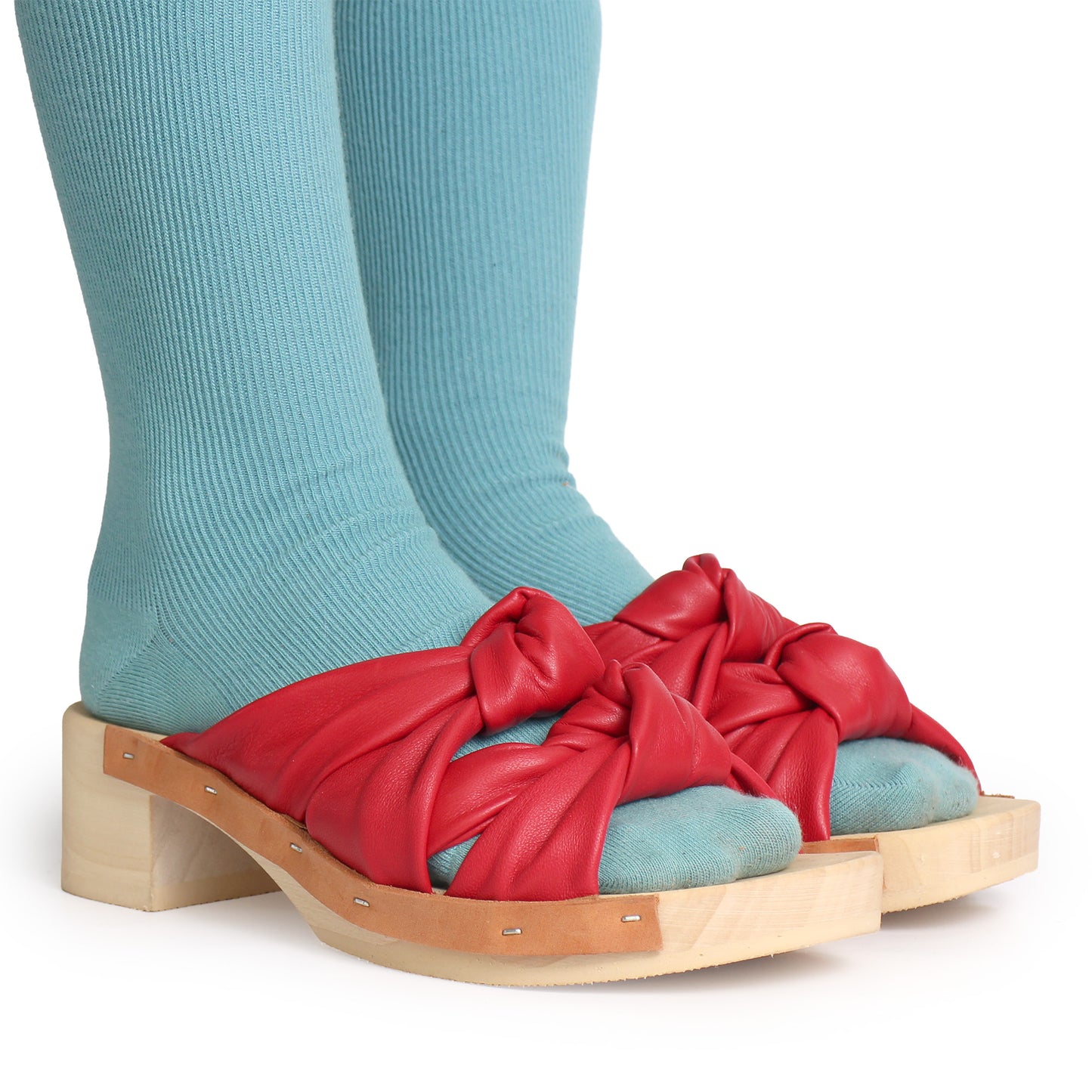 ROCCO X KNOT + Leather Clog Sandals + Red