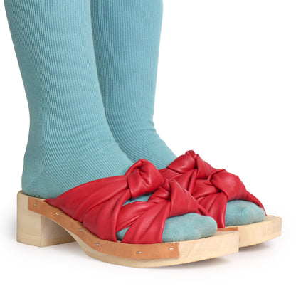 ROCCO X KNOT + Leather Clog Sandals + Red