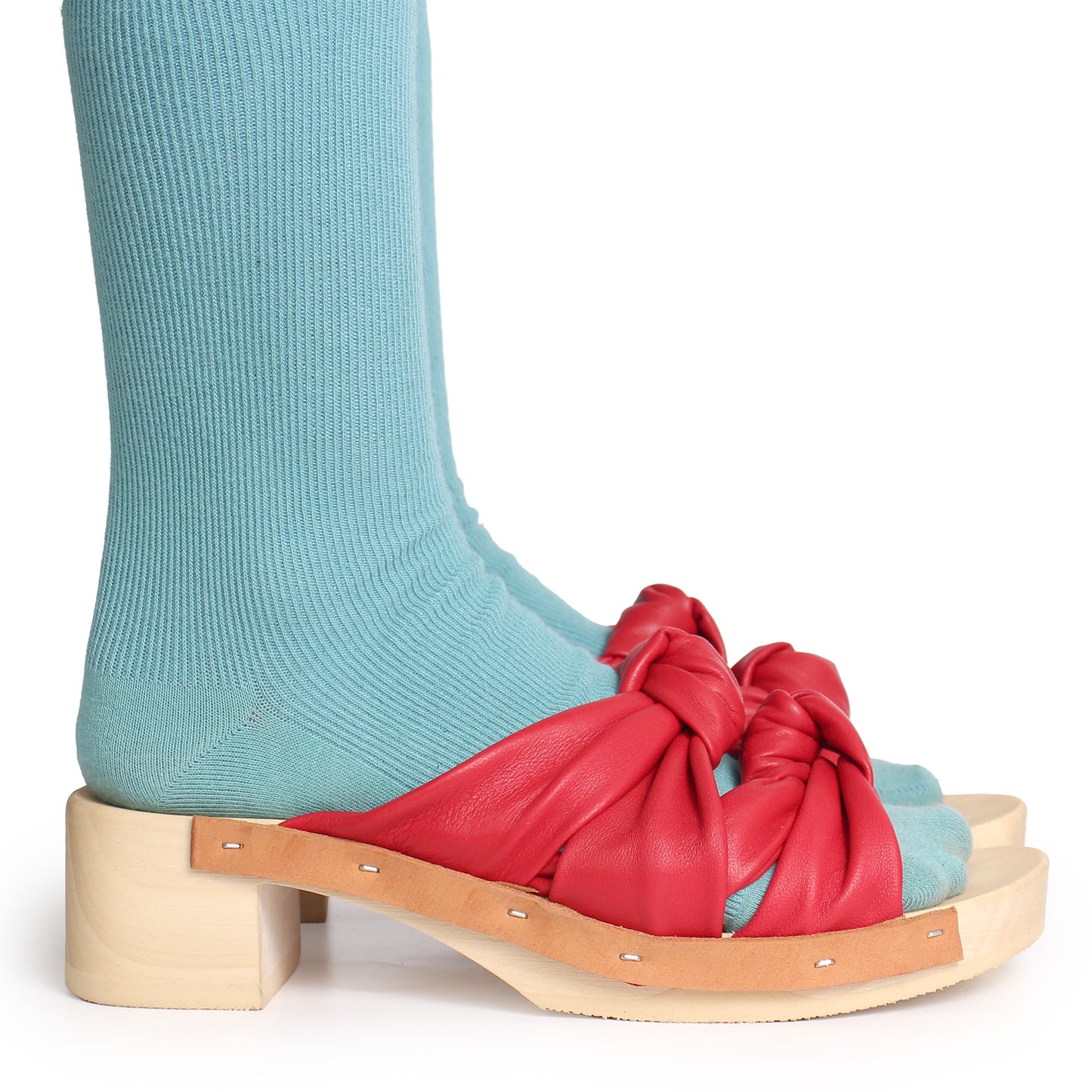 ROCCO X KNOT + Leather Clog Sandals + Red