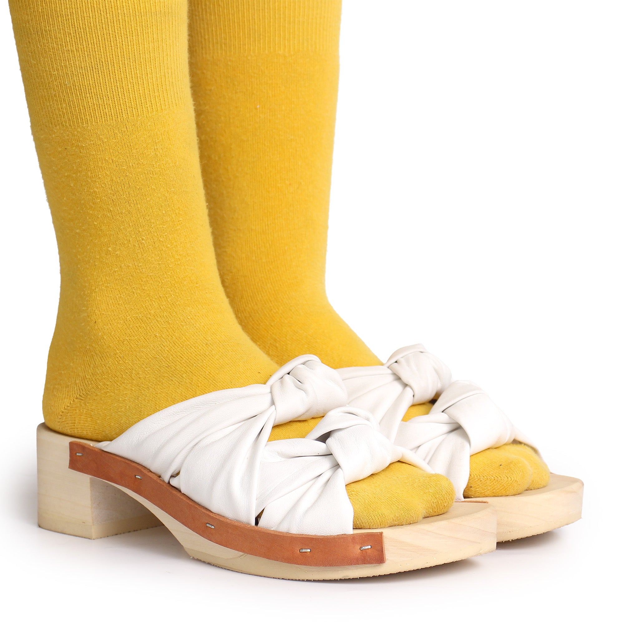 ROCCO X KNOT + Leather Clogs Sandals + White – rosa mosa