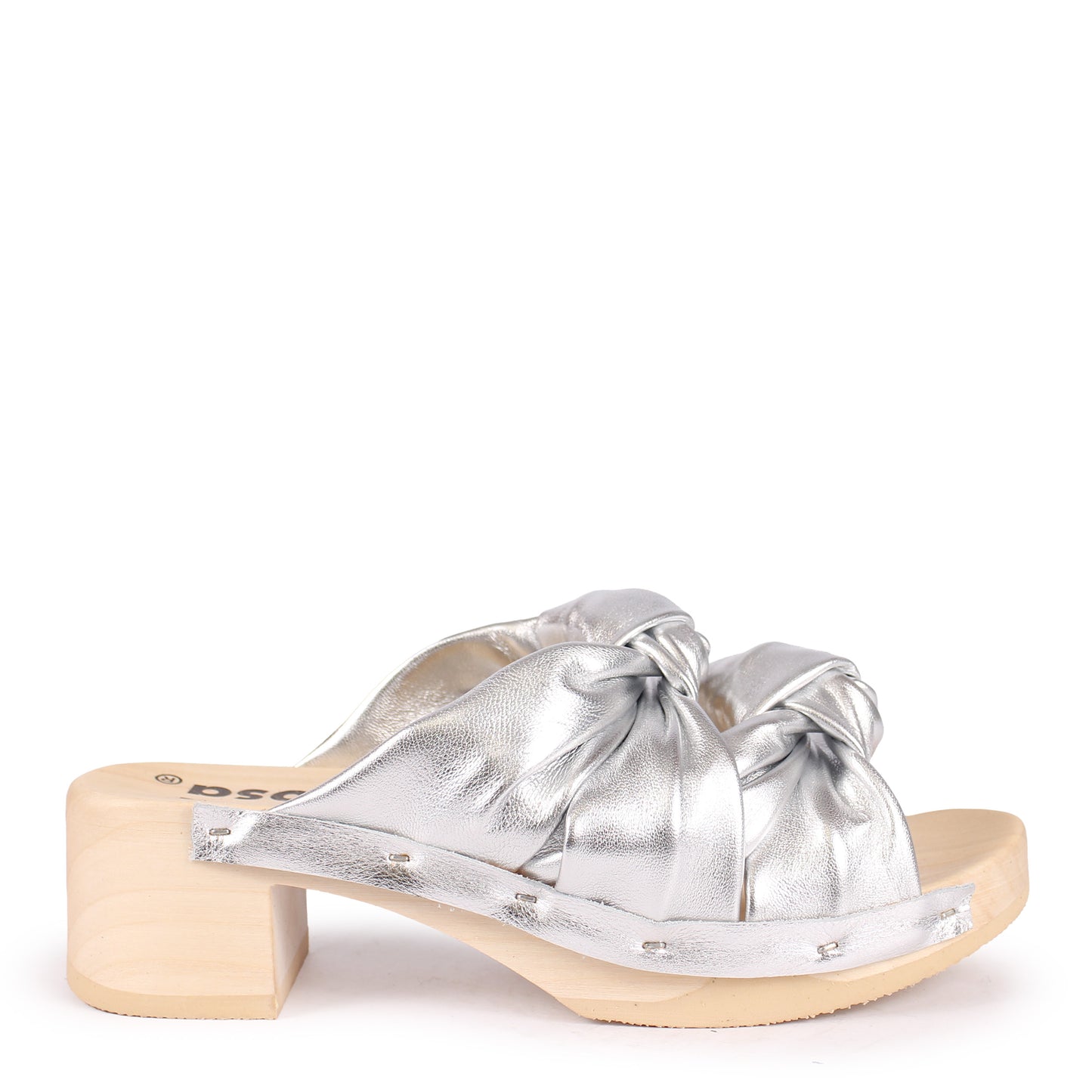 ROCCO X KNOT METALLIC + Leather Clog Sandals + Silver