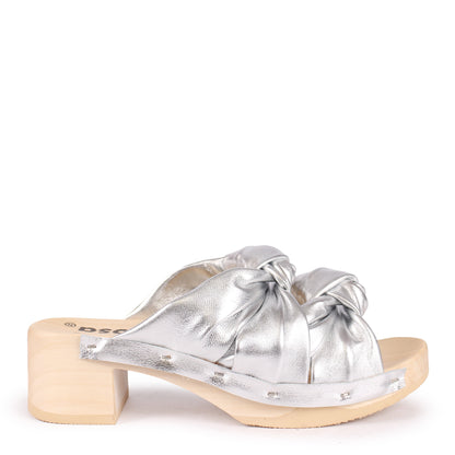 ROCCO X KNOT METALLIC + Leather Clog Sandals + Silver
