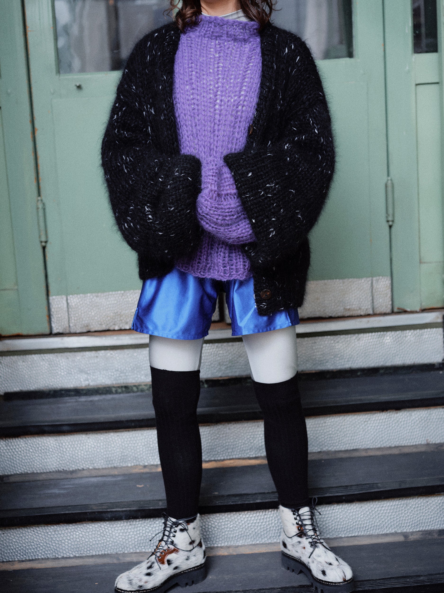 Unisex Hand Knit Mohair Cardigan + black white dots – rosa mosa