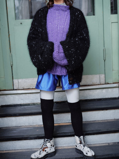 Unisex Hand Knit Mohair Cardigan + black white dots