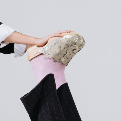 PANTO FIORE METALLIC + Leather Clog Shoes + Champagne