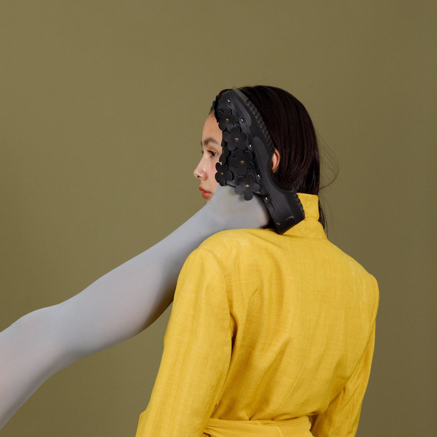 PANTO FIORE + Leather Clog Shoes + All Black