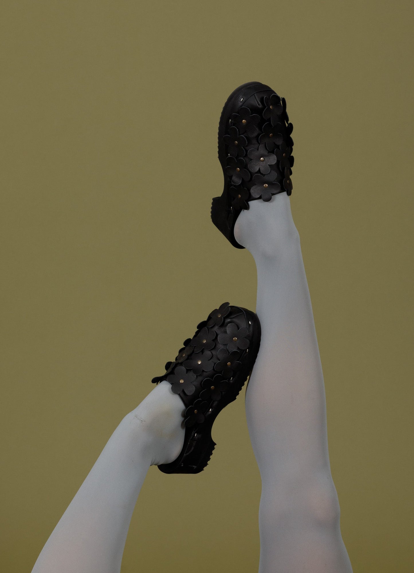 PANTO FIORE + Leather Clog Shoes + All Black