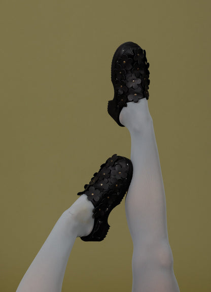 PANTO FIORE + Leather Clog Shoes + All Black