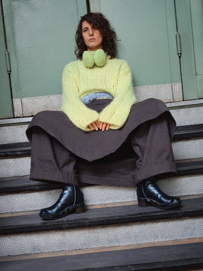 Unisex Hand Knit Rib Jumper with long sleeves + Lime