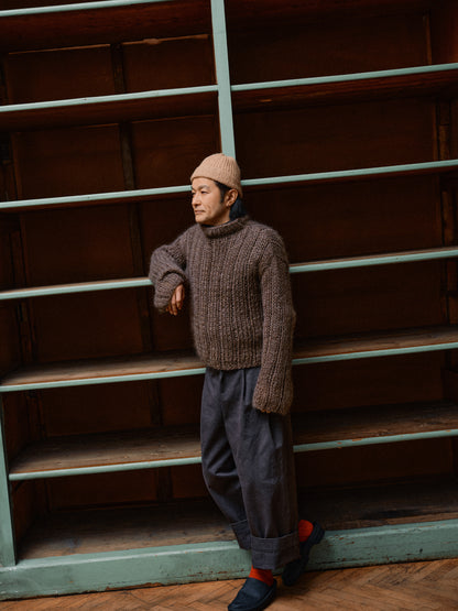 Unisex Hand Knit Rib Jumper with long sleeves + Brown