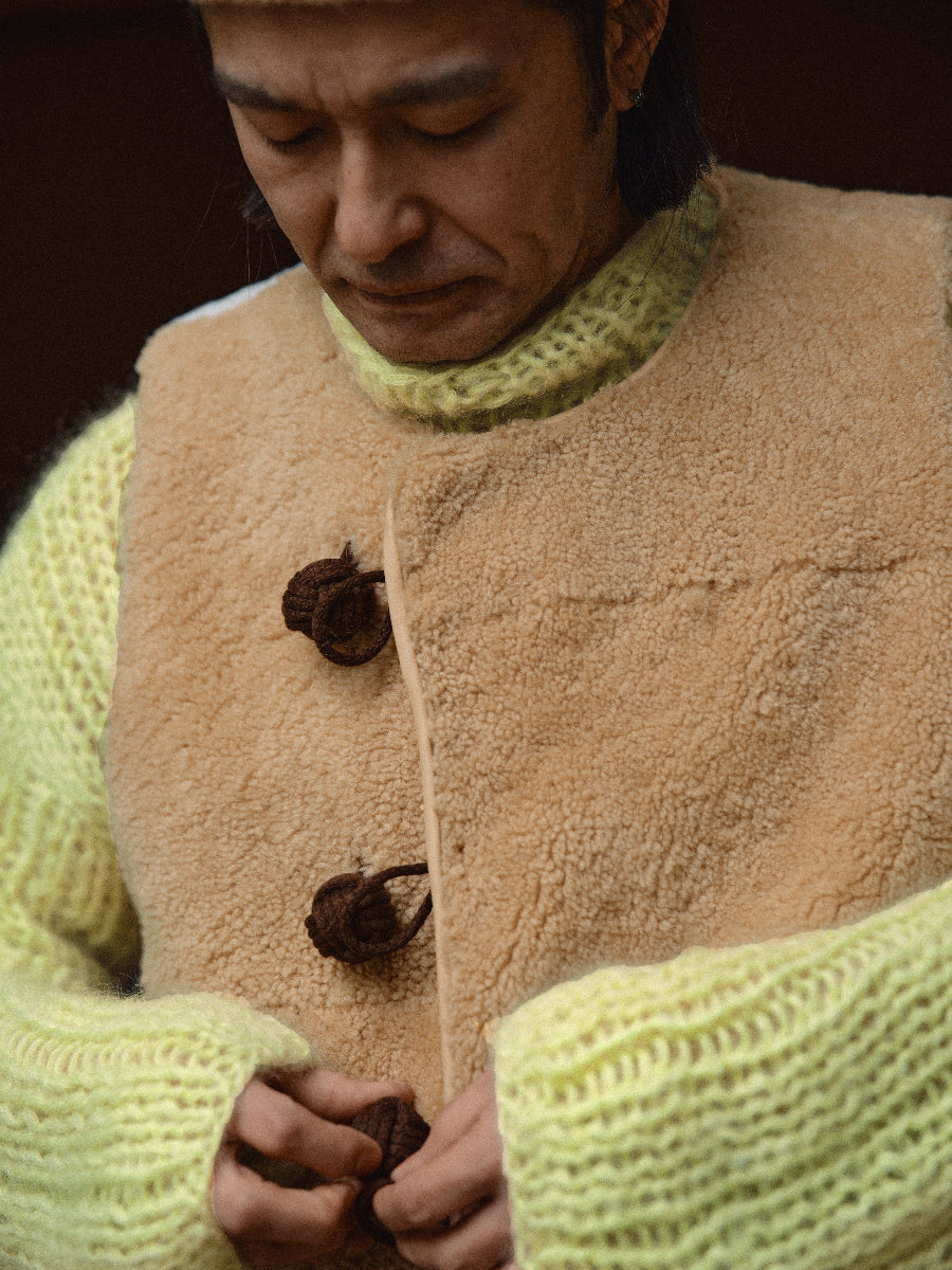Unisex Hand Knit Rib Jumper with long sleeves + Lime