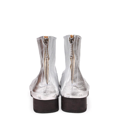 ROCCO Metallic + Leather Clog Boots + Silver