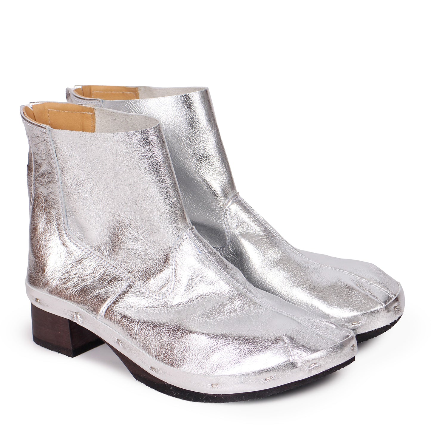 ROCCO Metallic + Leather Clog Boots + Silver