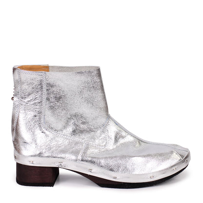 ROCCO Metallic + Leather Clog Boots + Silver