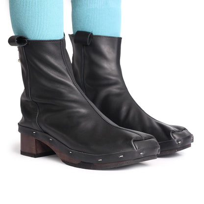 ROSIE + Leather Dark Clog Boots + Black