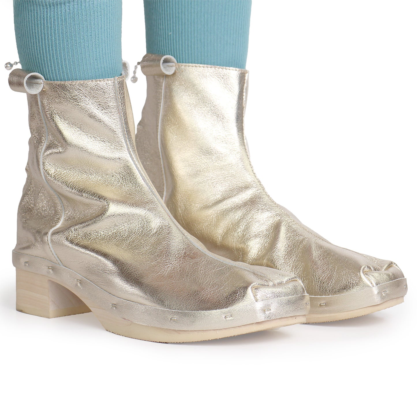 ROSIE Metallic + Leather Clog boots + Champagne