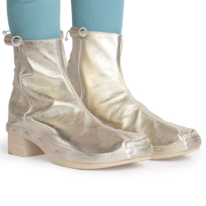 ROSIE Metallic + Leather Clog boots + Champagne