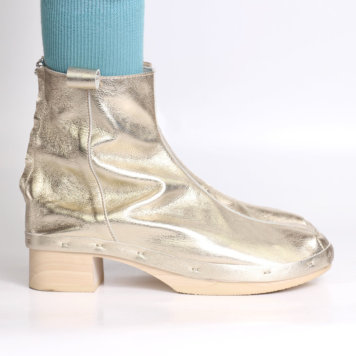 ROSIE Metallic + Leather Clog boots + Champagne