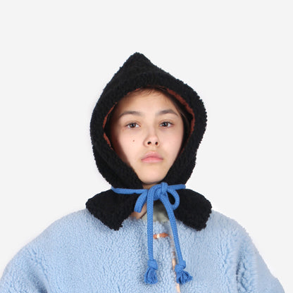 SHEARLING HOODIE + Black with cobalt blue cord
