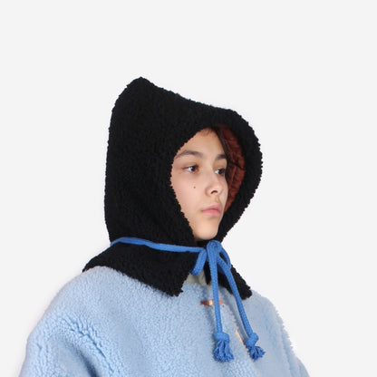 SHEARLING HOODIE + Black with cobalt blue cord