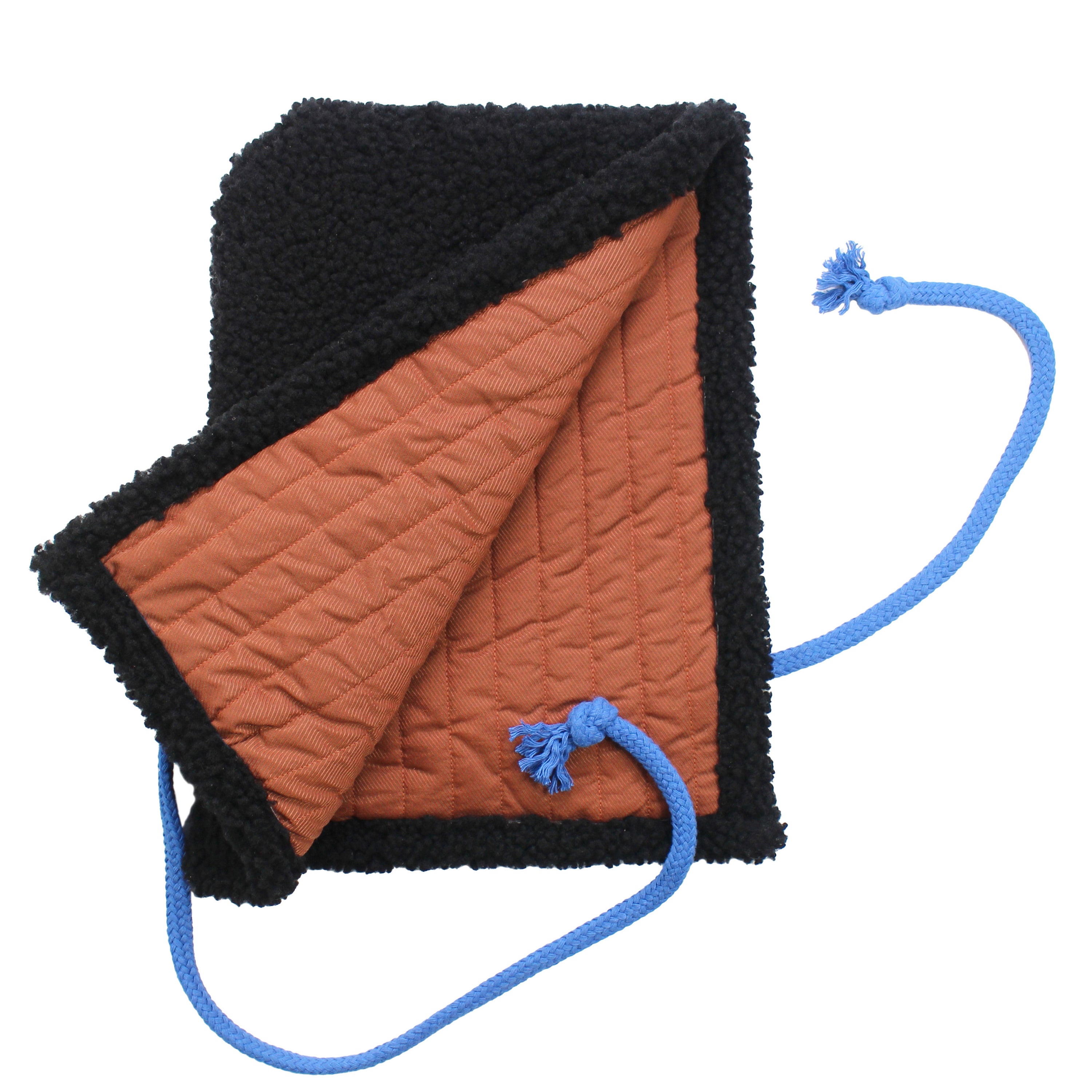 SHEARLING HOODIE + Black with cobalt blue cord