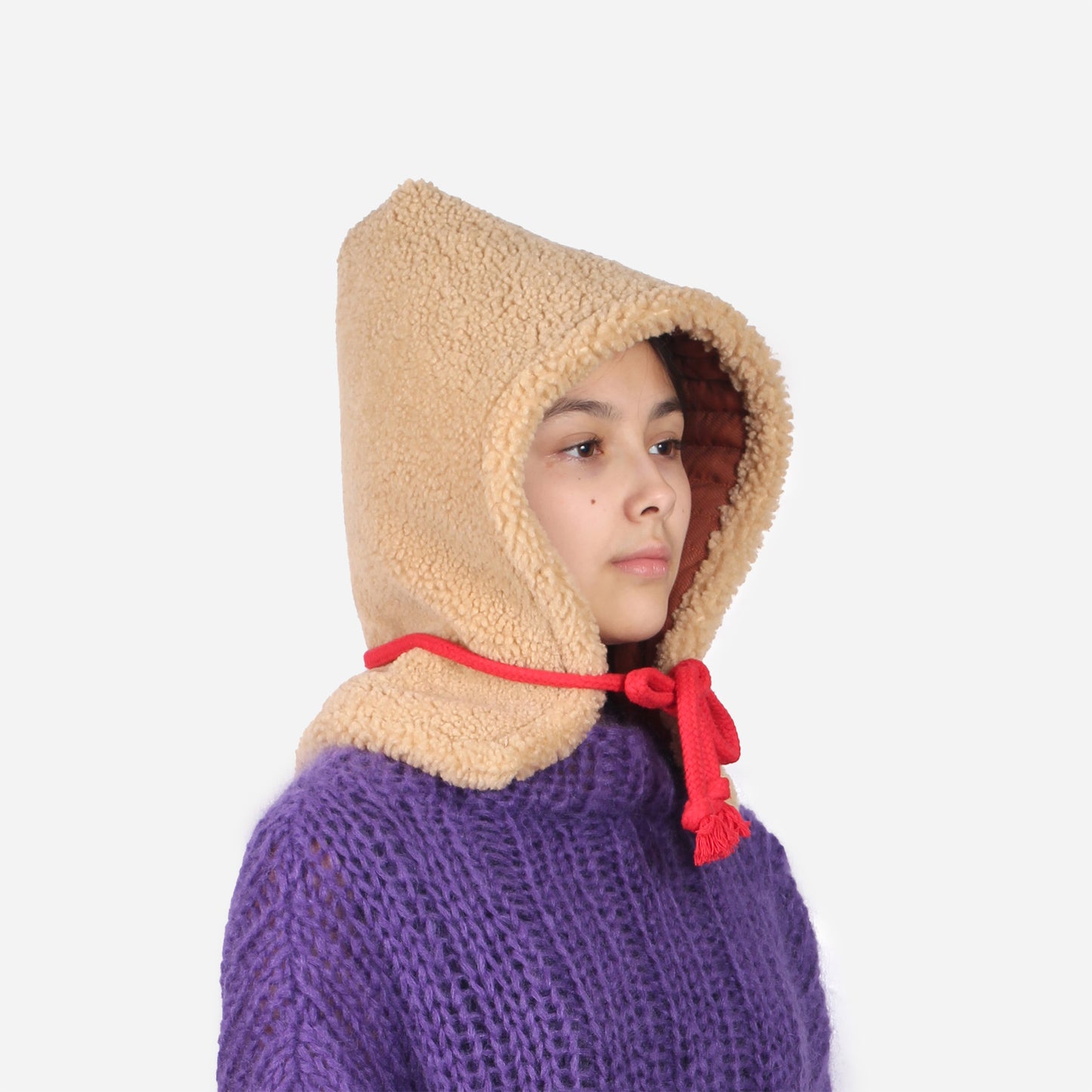 SHEARLING HOODIE + Natural Miele with red cord