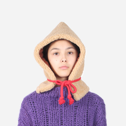 SHEARLING HOODIE + Natural Miele with red cord