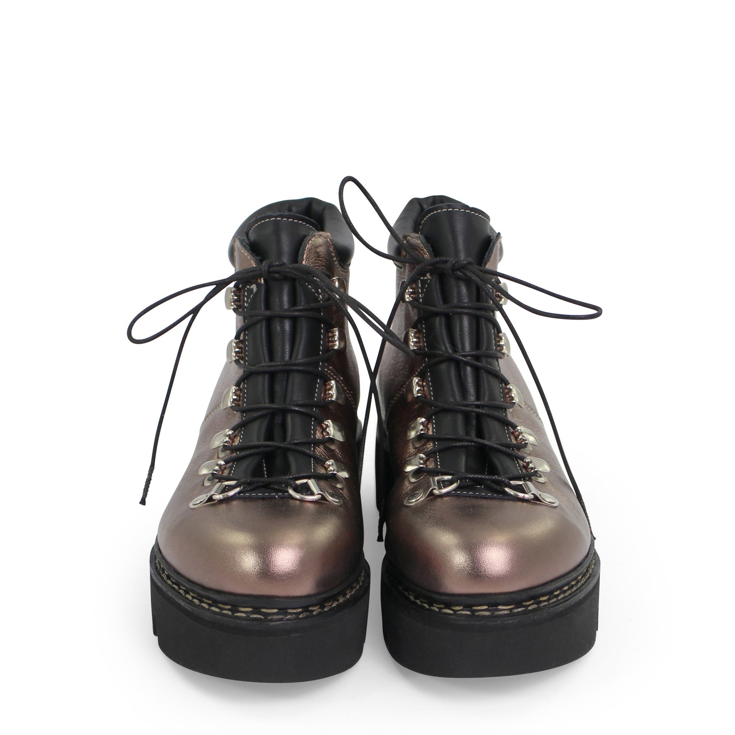 SIMILAUN Metallic + Norwegian Welted Lace-up Leather Boots + Bronze
