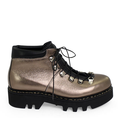 SIMILAUN Metallic + Norwegian Welted Lace-up Leather Boots + Bronze