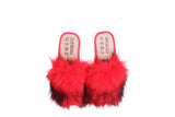 Faux fur SLIPPERS red and black