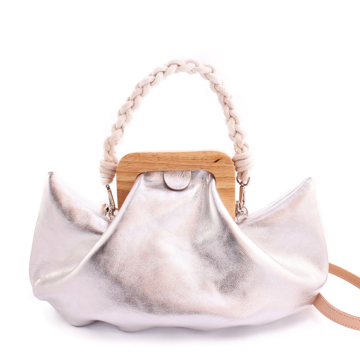 HALFMOON BAG Metallic + Leather Hand Bag + Silver – rosa mosa