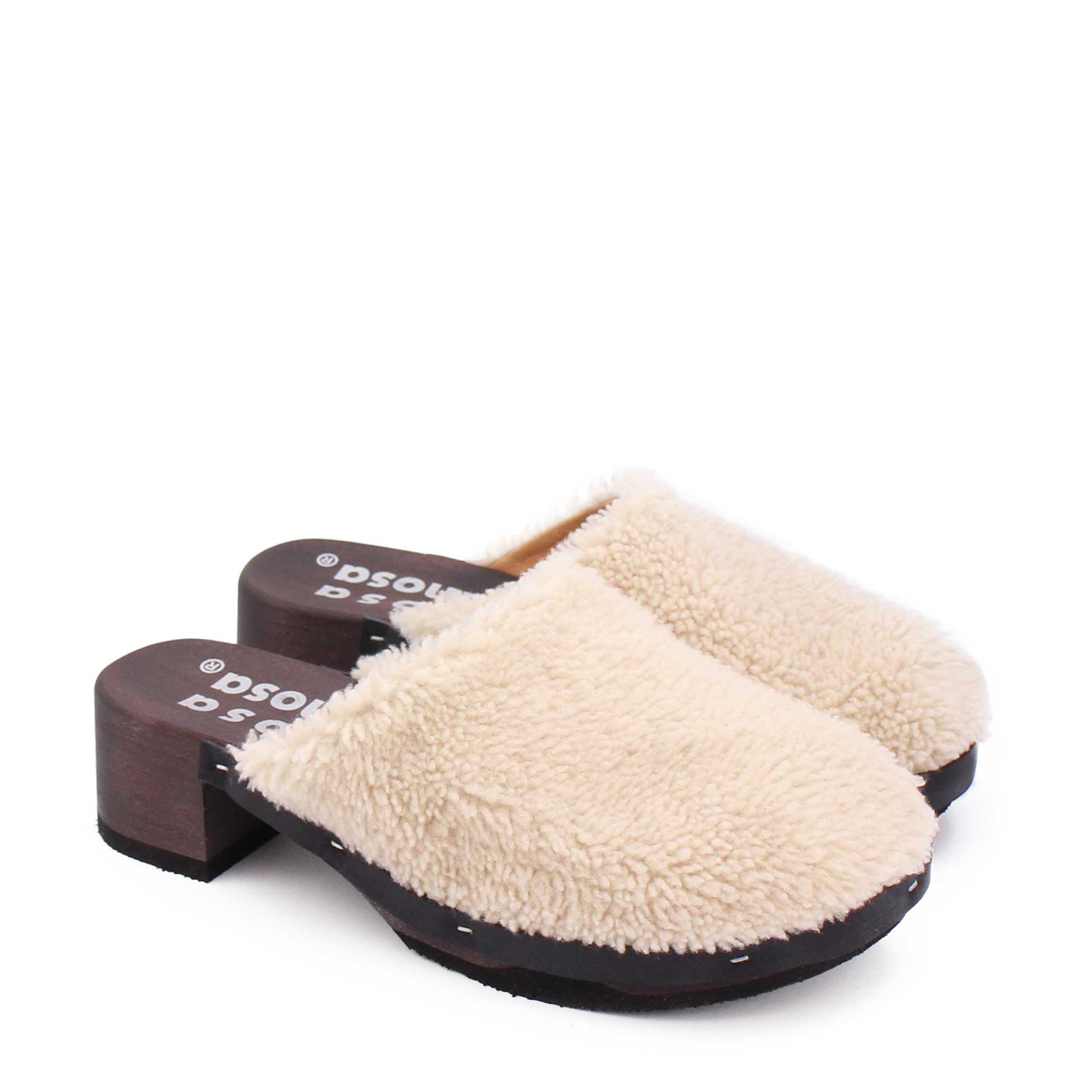 ROCCO CURLY + Shearling Dark Clogs + Natural