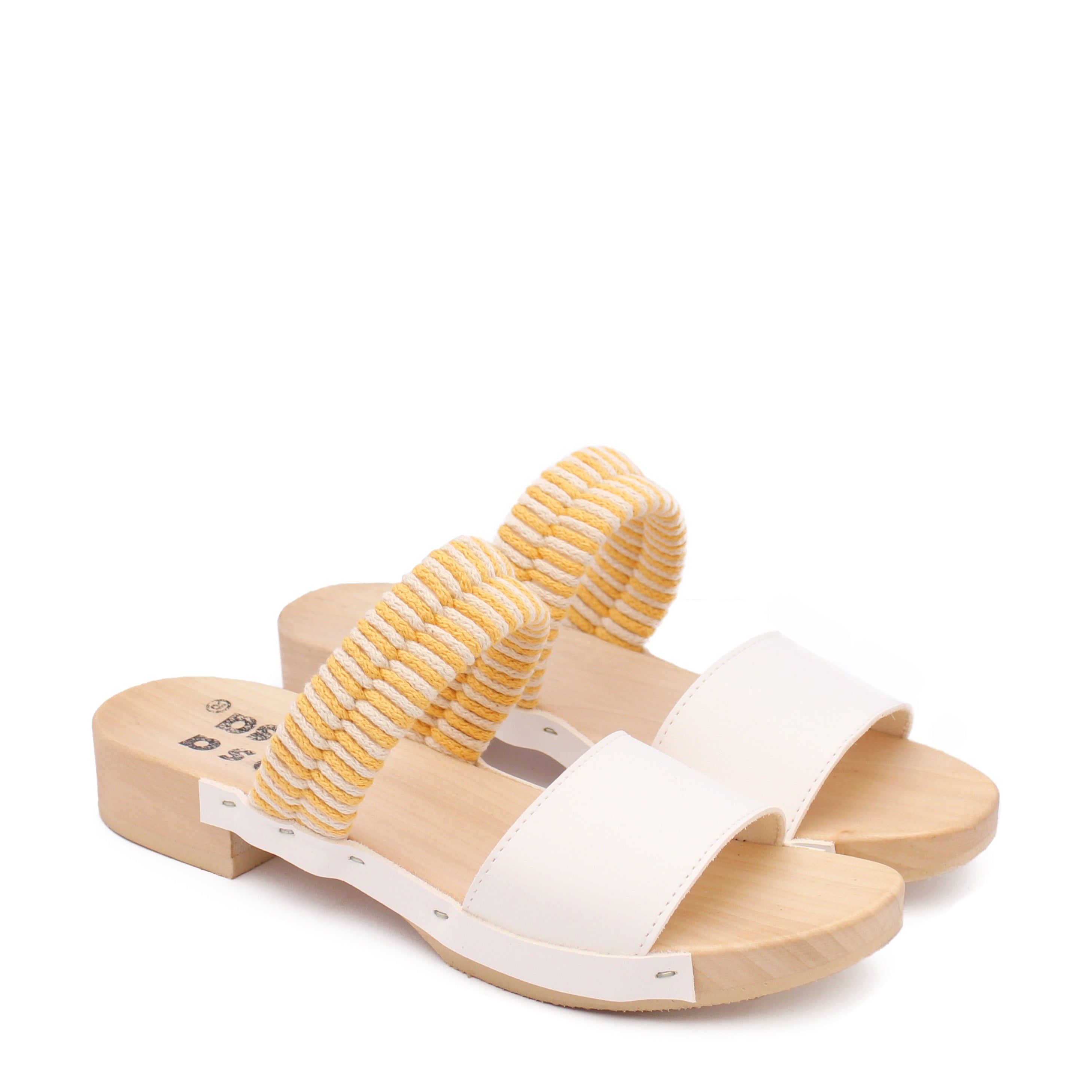 BOBO + Cotton Leather Clog Flats + Yellow / White – rosa mosa