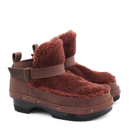 ZORA + Leather Shearling Clog Boots + Teddy